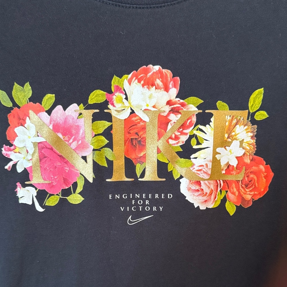 Nike Black Floral Logo Short Sleeve Tee